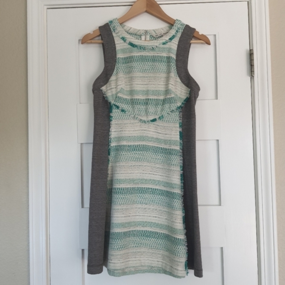 RACHAEL Roy Striped Fringe Sleeveless Mini Dress Womens 6 Heather Gray Green